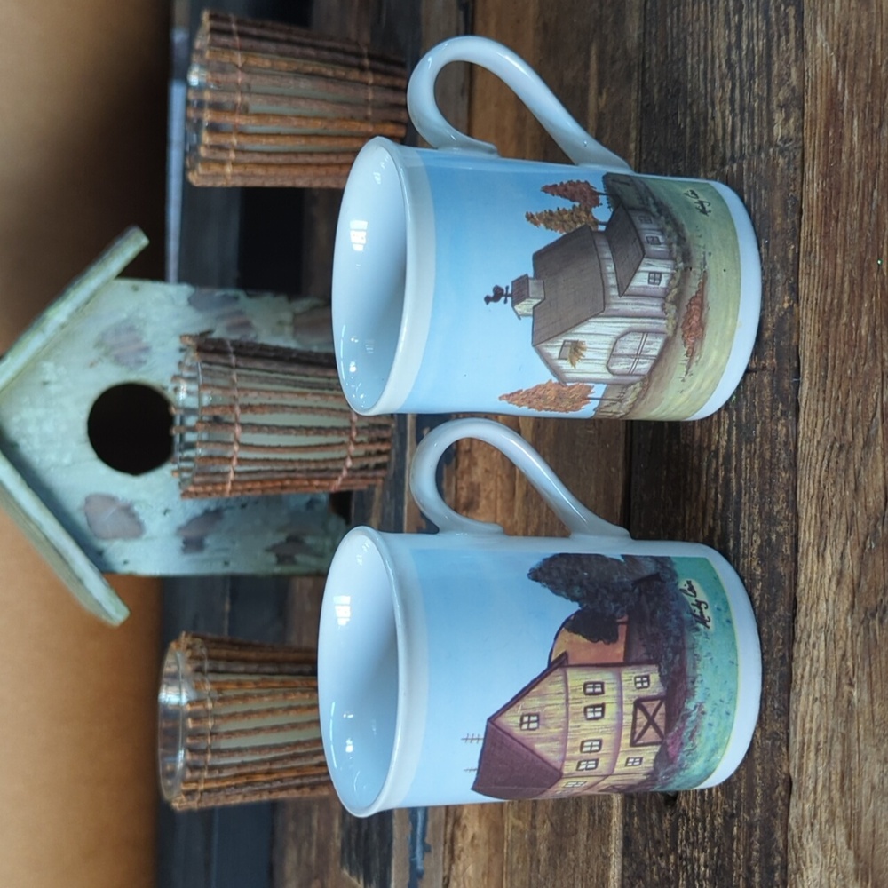 Farmhouse Barn Mindy Cain Mug Set of 2 Coffee Tea Cup